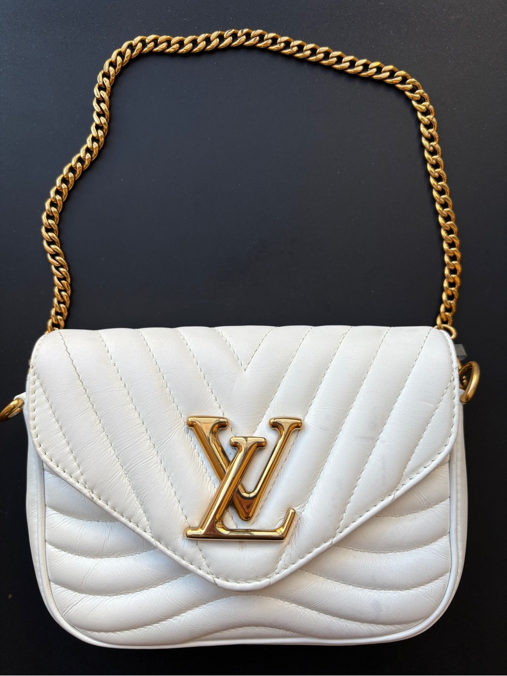 Louis Vuitton New Wave Multi Pochette White Quilted Leather Chain Shoulder Bag